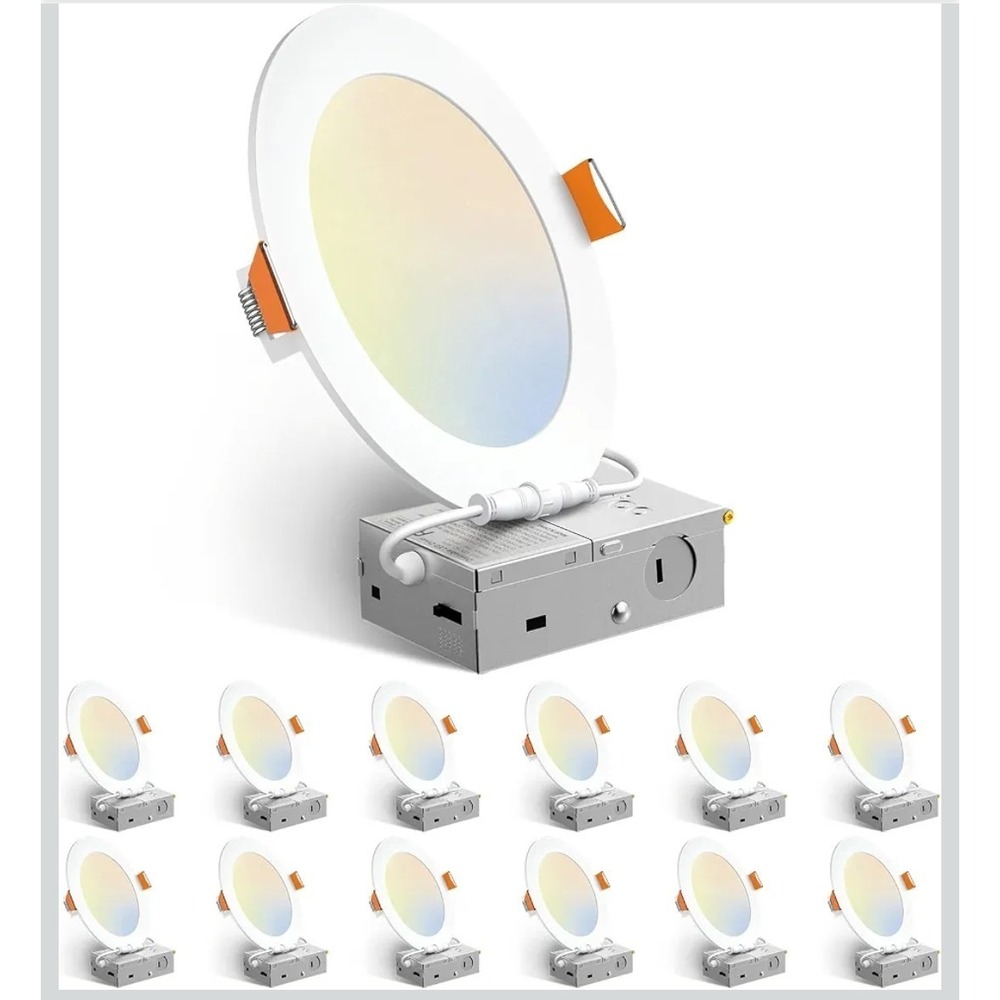 Amico 12 Pack 6 Inch LED Recessed Lights 5CCT Dimmable Canless 1050LM 12W